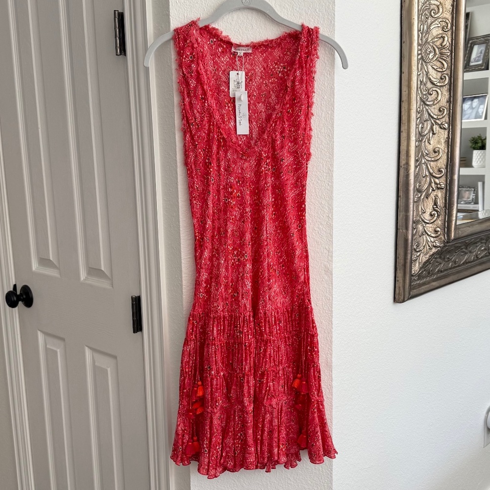 🌺 Poupette St Barth Soledad Mini Dress – Coral with Tassel Trim 🌺